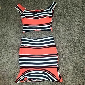 Lucca Vasconcelles Orange & Black Abstract TwoPiece Set Crop Top & Midi Skirt